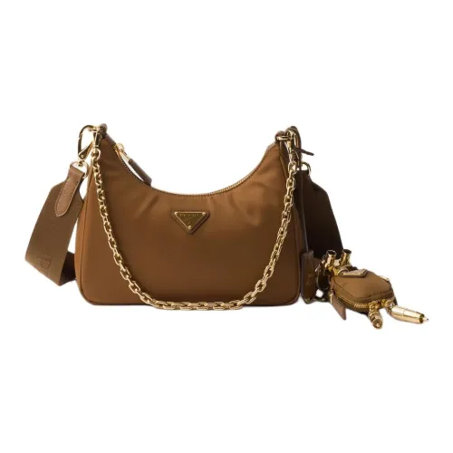 PRADA Re Edition Recycled Nylon With Cow Leather Shoulder Bag Women's Brandy