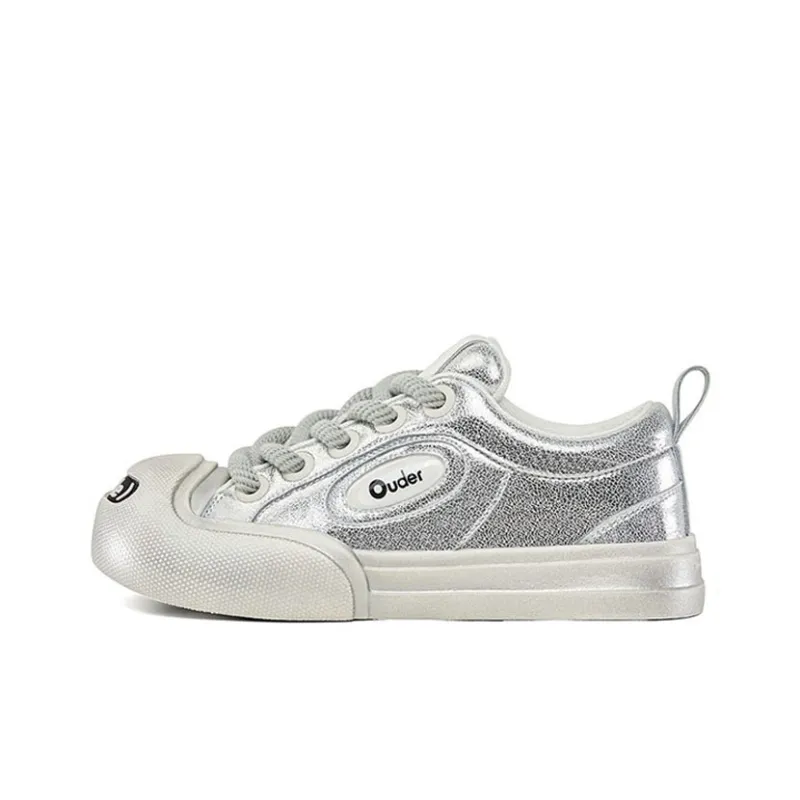 Ouder Smiler Skateboard Shoes Unisex Low Top Silver-0