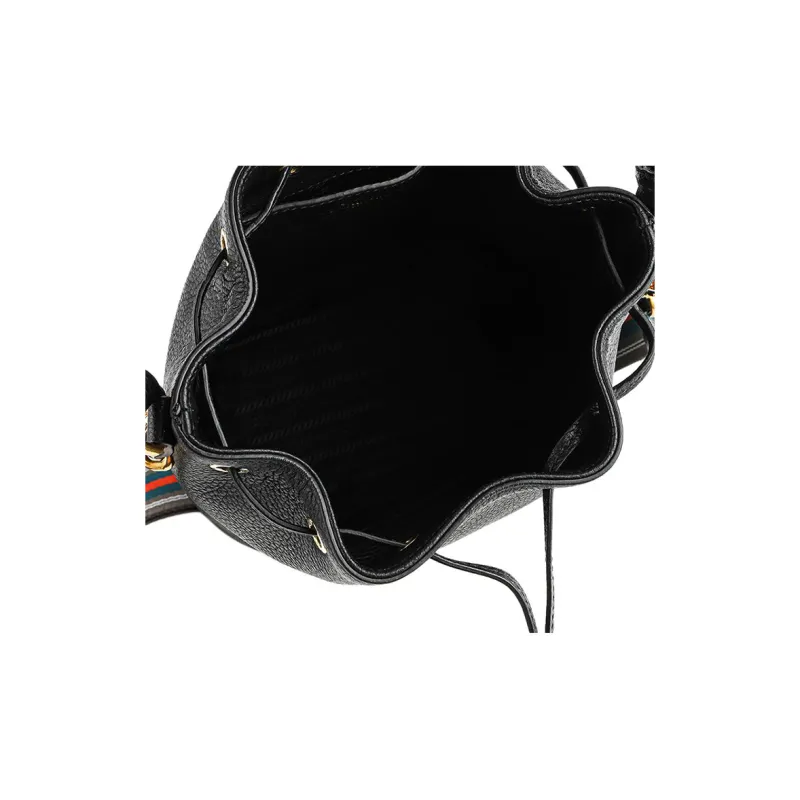 PRADA Calfskin Bucket Bag, One Shoulder Handbag Women's Black-10