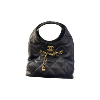 CHANEL Litchi Grain Cow Leather Basket Bag Handbag Women's Black