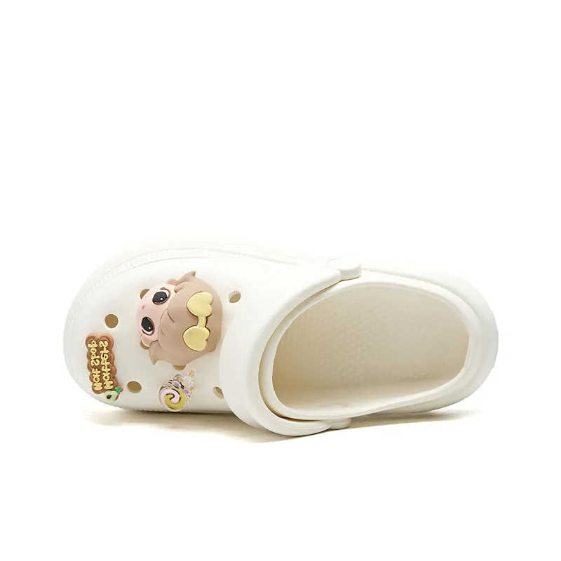 La Chapelle Cream White Soft Sole Cream Puff Shoes, Fresh Look Commute, Niche Casual Clogs Women's White-3