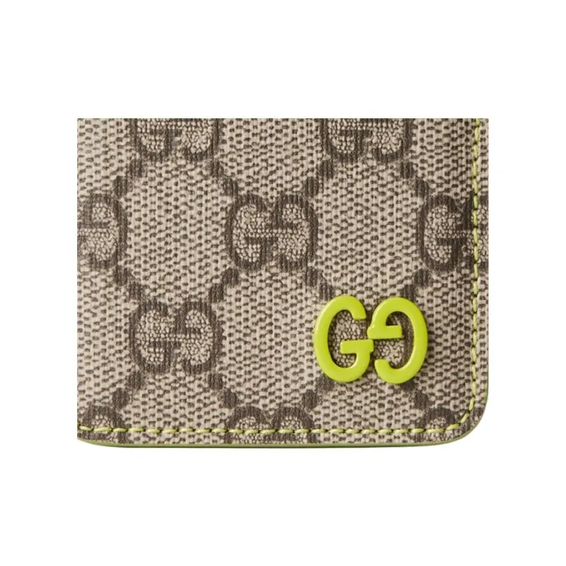 GUCCI Canvas With Leather Magnetic Card Holder Unisex Beige & Dark Brown-4
