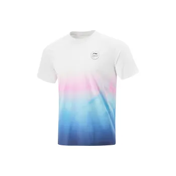 LiNing Running Collection T Shirt Men's Standard White/Air Blue/Condensed Purple/Overflow Pink All Over Print