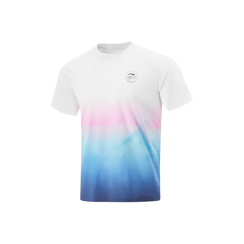 LiNing Running Collection T Shirt Men's Standard White/Air Blue/Condensed Purple/Overflow Pink All Over Print-0