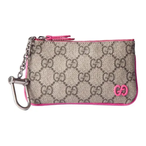 GUCCI Leather Decoration Key Pouch Men's Pink & Beige