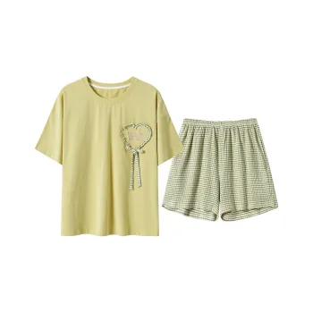FENTENGCARE Pajama Set Women's Green Yellow