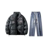 Set (Volcanic Gray Puffer Jacket+Dark Blue Jeans)