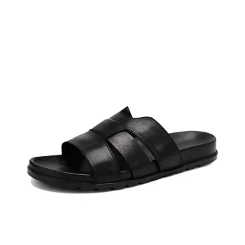Voguhomme Rubber Sole Slip Resistant Slide Slippers Men's Black