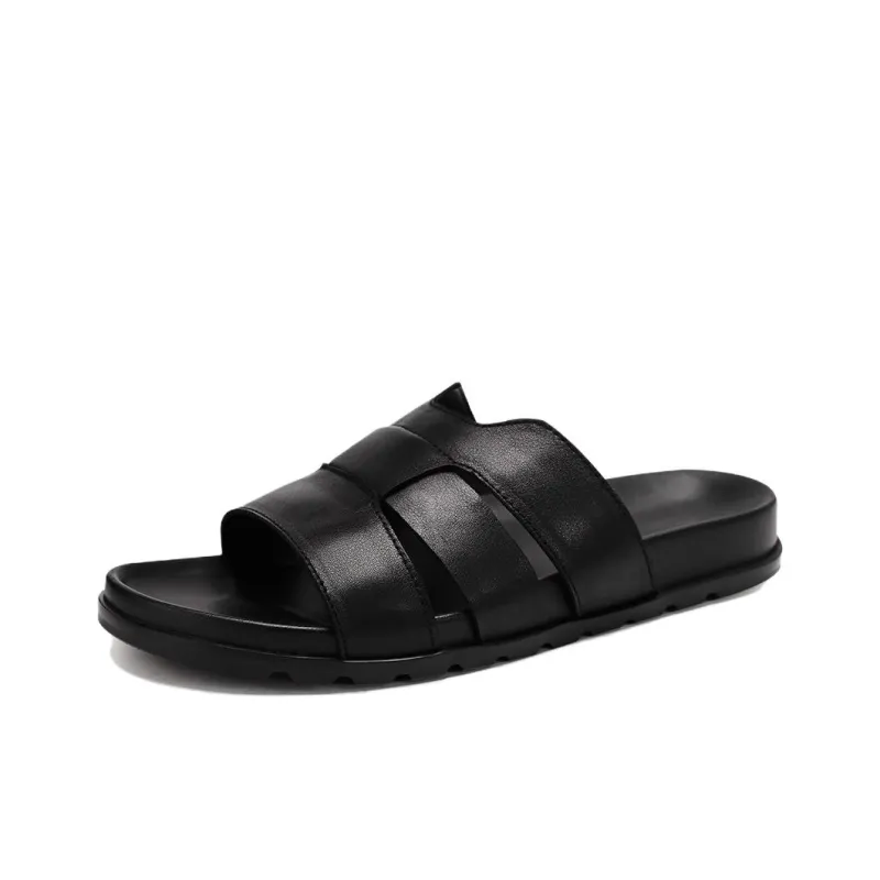Voguhomme Rubber Sole Slip Resistant Slide Slippers Men's Black-0