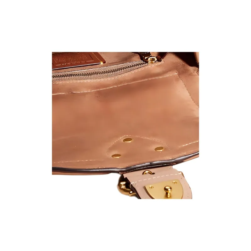 COACH Beat Leather Saddle Bag, Shoulder Bag, Crossbody Bag Small Size Women's Brown & Milk Tea-3