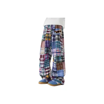 *EVAE+MOB Casual Pants Unisex Multicolor Yellow Plaid