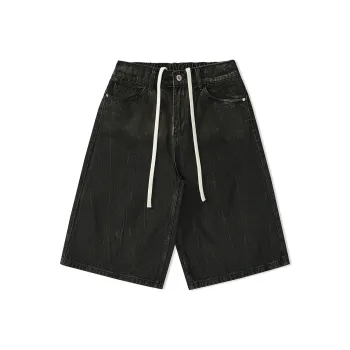 EPTISON Denim Shorts Unisex Smear Oil Black