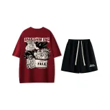 Burgundy Top+Black Shorts