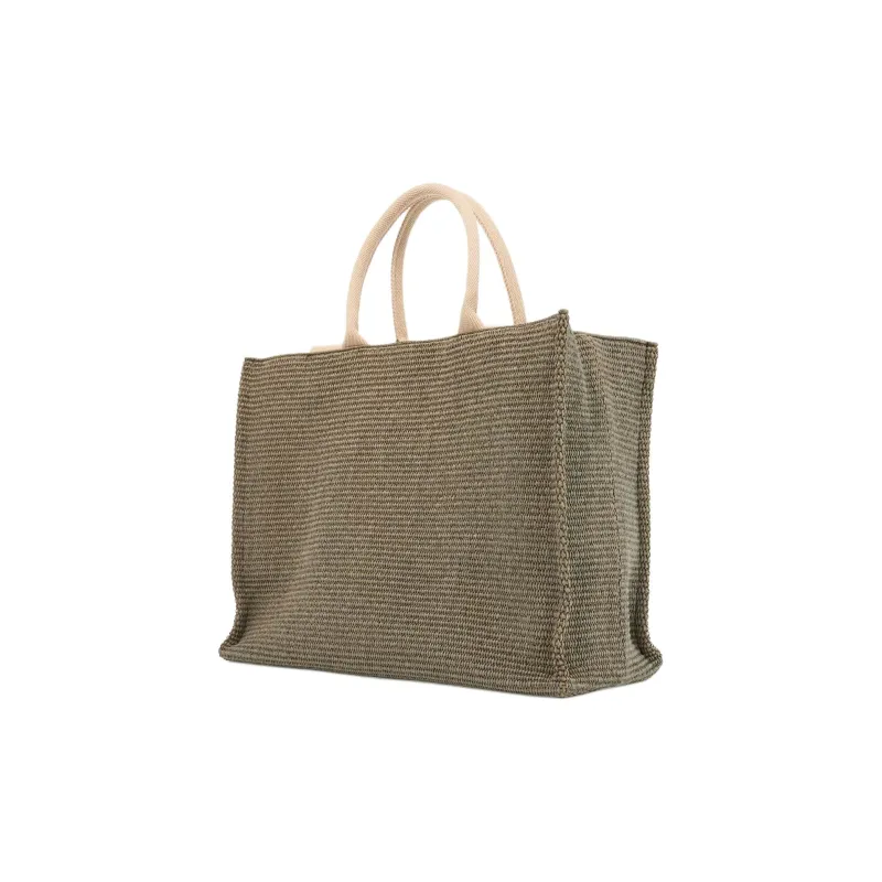 MARNI Logo Embroidered Raffia Top Handle Tote Bag-2