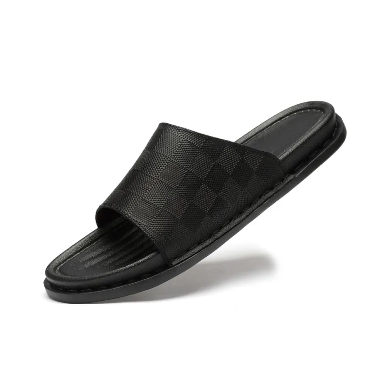 AIPSEN Rubber Sole Slip Resistant Abrasion Resistant Slide Slippers Men's Black-2