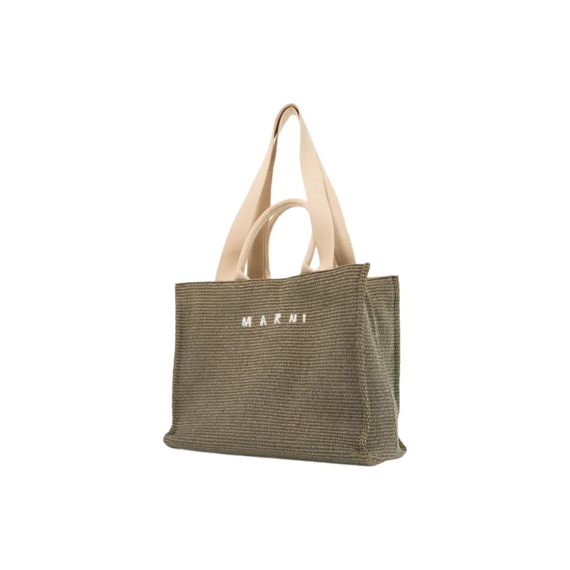 MARNI Logo Embroidered Raffia Top Handle Tote Bag-1