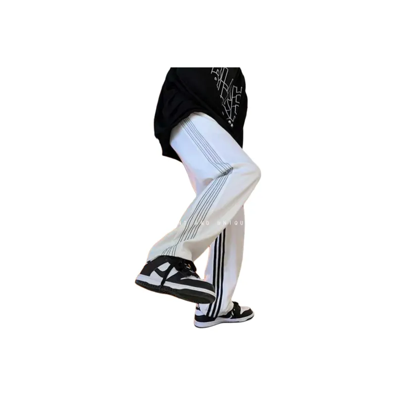 WELTER EXPERIMENT Side Snap Button Stripes Patchwork Design Casual Pants Unisex-8