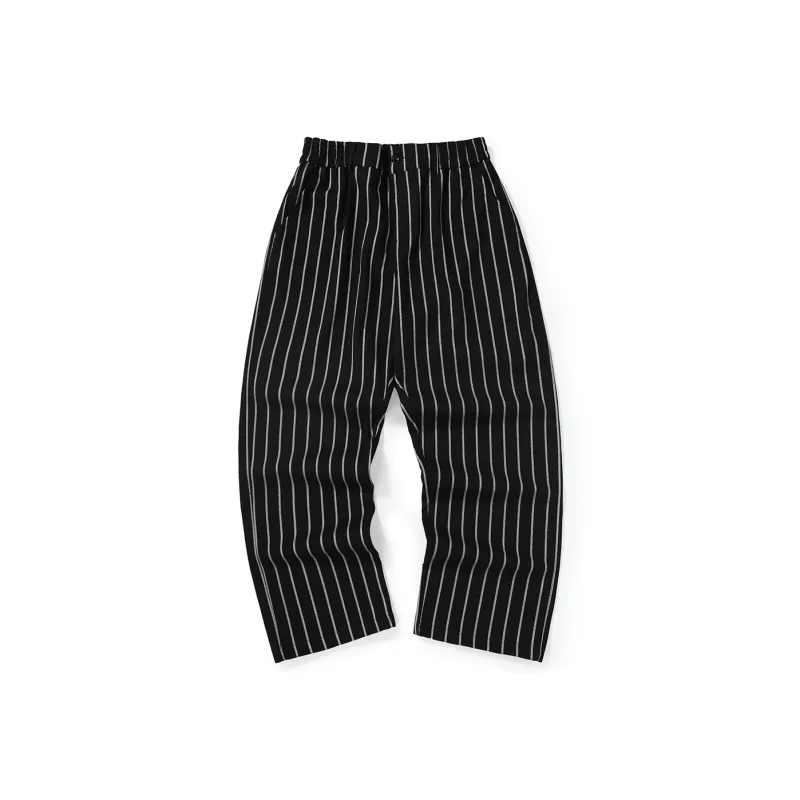 GENANX Casual Pants Unisex Black White Stripes-0