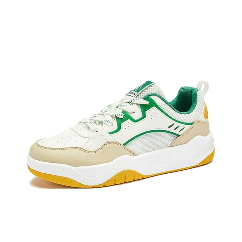 QIAODAN Non slip Lightweight Low Top Skateboard Shoes Men's White Beige Green-2
