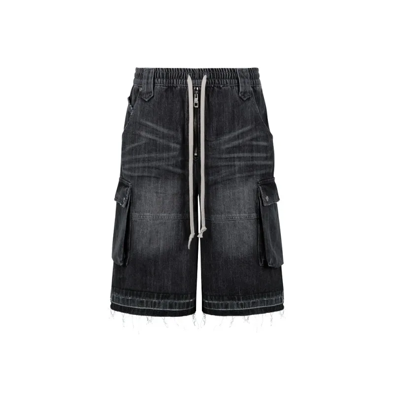 Merge Lab. Denim Shorts Unisex Washed Black Gray-0