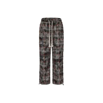 NSTNEW START Casual Pants Unisex Dark Gray Brown Plaid