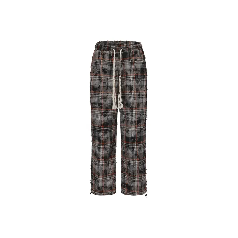 NSTNEW START Casual Pants Unisex Dark Gray Brown Plaid-0