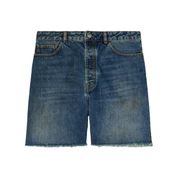 PALM ANGELS Curved Logo Denim Shorts