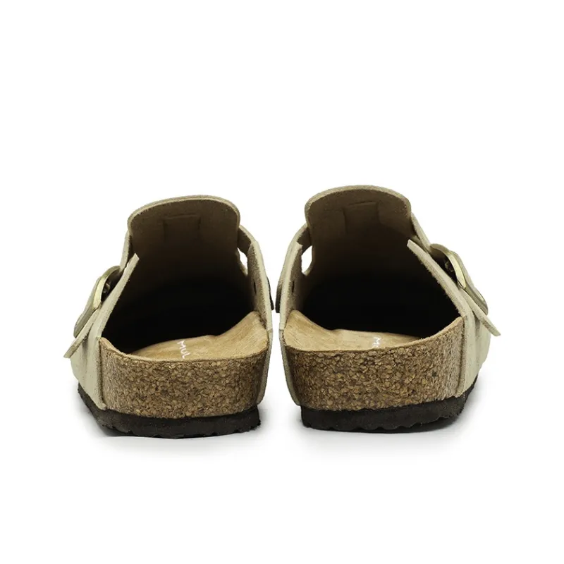 Mulinsen Cork Sole Leather Patchwork Abrasion Resistant Closed Toe Slippers Unisex-4