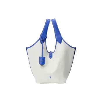 Polo Ralph Lauren Fabric Tote Bag, Shopping Bag, Shoulder Bag, Handbag Women's Paper White & Jelly Blue