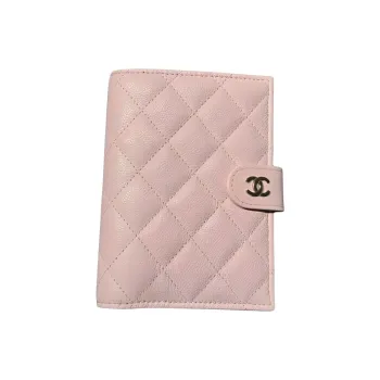 CHANEL Litchi Cow Leather Passport Holder Women's Pink
