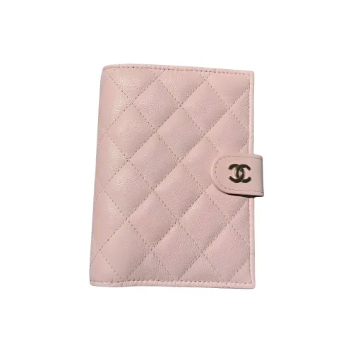 CHANEL Litchi Cow Leather Passport Holder Women's Pink
