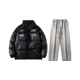 Set (Black Puffer Jacket+Light Blue Jeans)