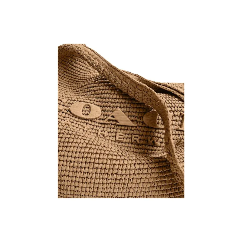 COACH Brooklyn Straw Woven Shoulder Bag Women's Beige-4
