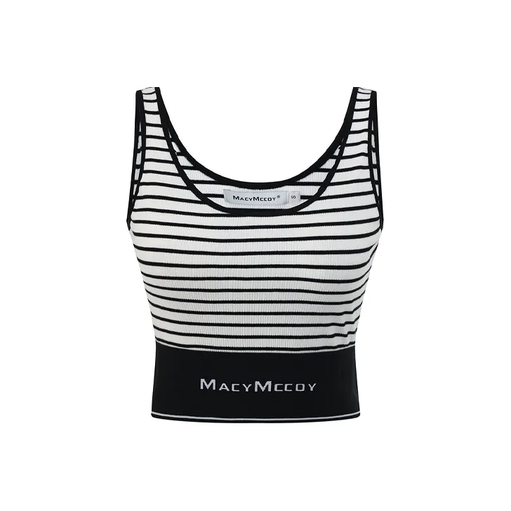 MacyMccoy Tank Tops Women's Black White Stripes-0