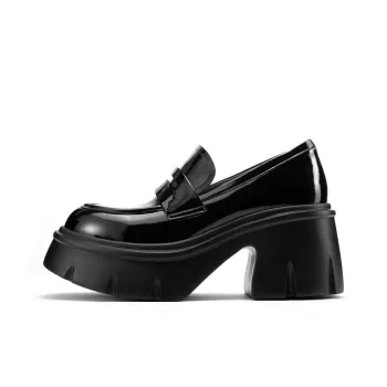 JOOC Ballet Flats Chunky Heel High Heels 8CM Women's Black