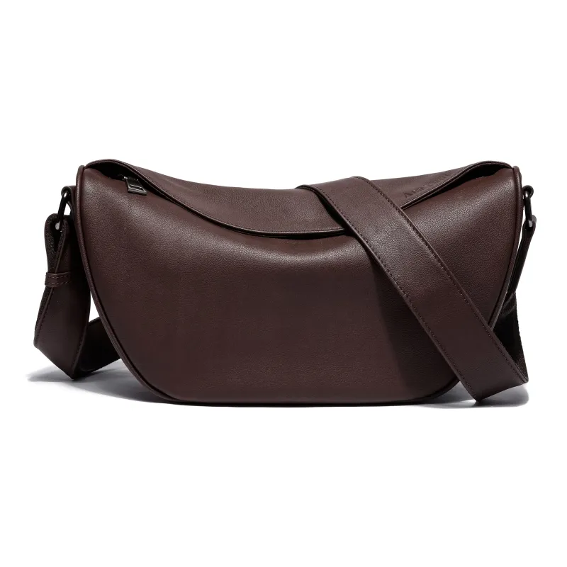 Ace Paul Cow Leather Crescent Bag, Small Square Bag, Shoulder Bag, Crossbody Bag Medium Size Unisex Black-13