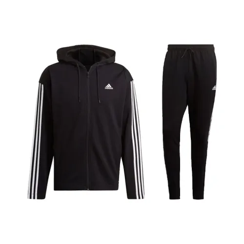Adidas Ribbed Insert Track Suit Casual Sportswear Men's Black