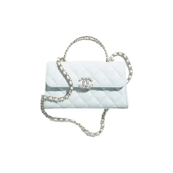 CHANEL Grain Embossed Shiny Calfskin Shoulder Bag Women's Baby Blue Light Blue