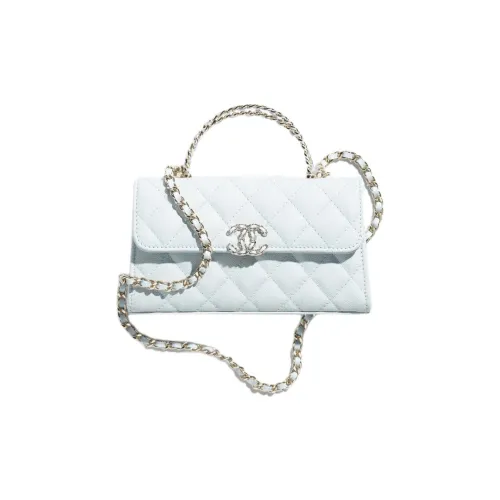 CHANEL Grain Embossed Shiny Calfskin Shoulder Bag Women's Baby Blue Light Blue