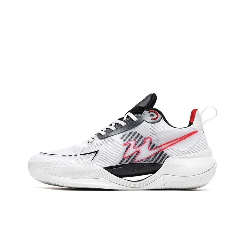 Binary Cushioning Support Abrasion Resistant Breathable Slip Resistant Low Top Basketball Shoes Unisex Black Red-0