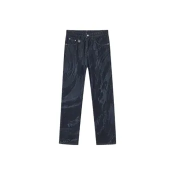 DEGAIA FW24 Jeans Men's Dark Blue Denim Floral Pattern