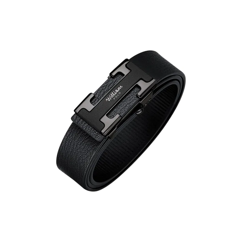 WilliamPOLO Cow Leather Belt Men's Gunmetal 3.4cm Width-2