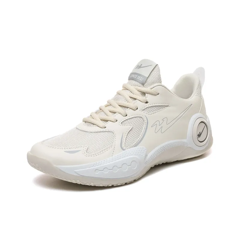 Binary Cushioning Abrasion Resistant Breathable Slip Resistant Low Top Basketball Shoes Unisex Beige-1