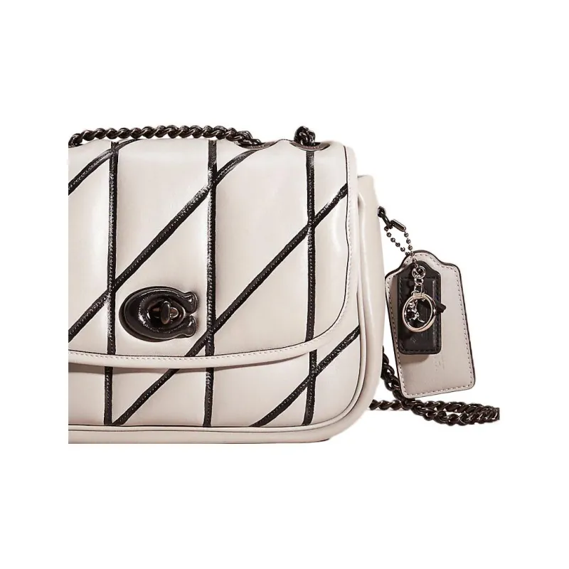 COACH Pillow Madison Nappa Leather Pillow Bag Handbag, Shoulder Bag Medium Size Women's White Metal & Dove Gray-2