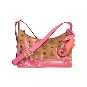 MCM Aren Nappa Leather Crossbody Bag, Shoulder Bag Trumpets Women's Pink & Brown