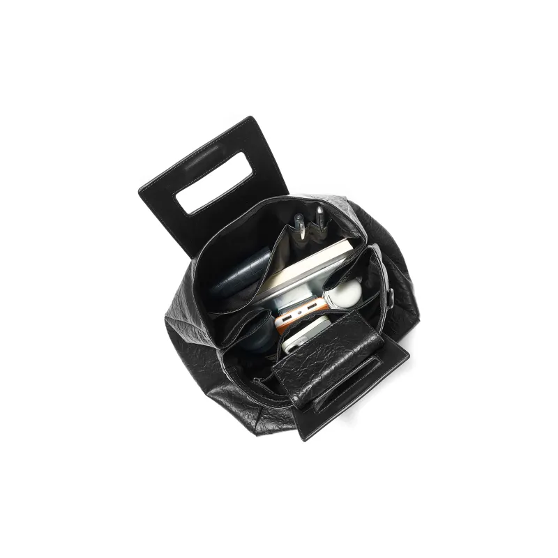 Yawei Kuroda PU Shopping Bag Handbag Regular Unisex Black-6