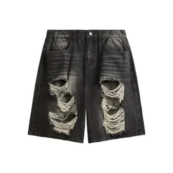 FAIRWHALE Denim Shorts Unisex Black Gray Color