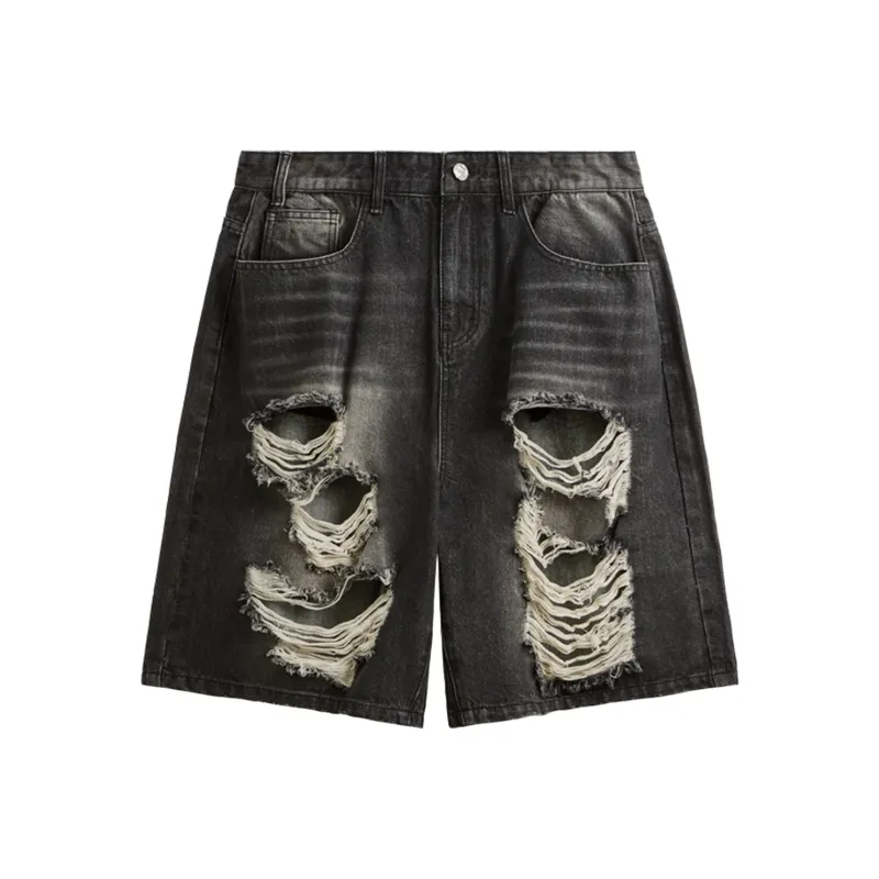 FAIRWHALE Denim Shorts Unisex Black Gray-0