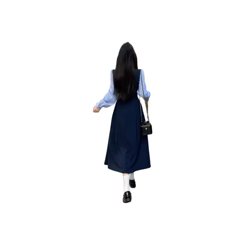 LWLG Long Sleeved Dress Women's Dark Blue-1