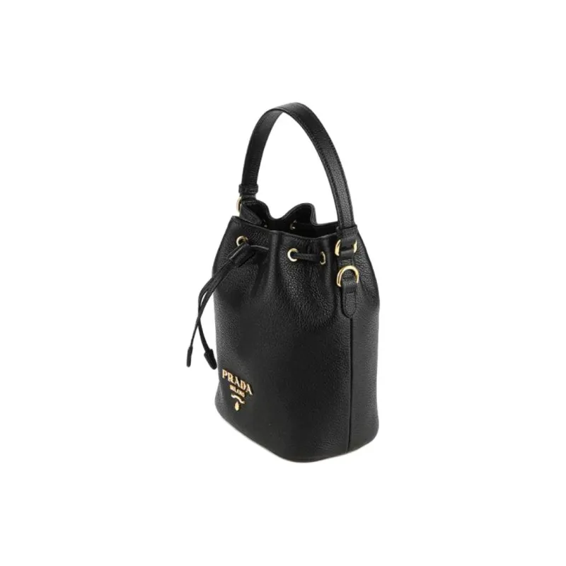PRADA Calfskin Bucket Bag, One Shoulder Handbag Women's Black-3